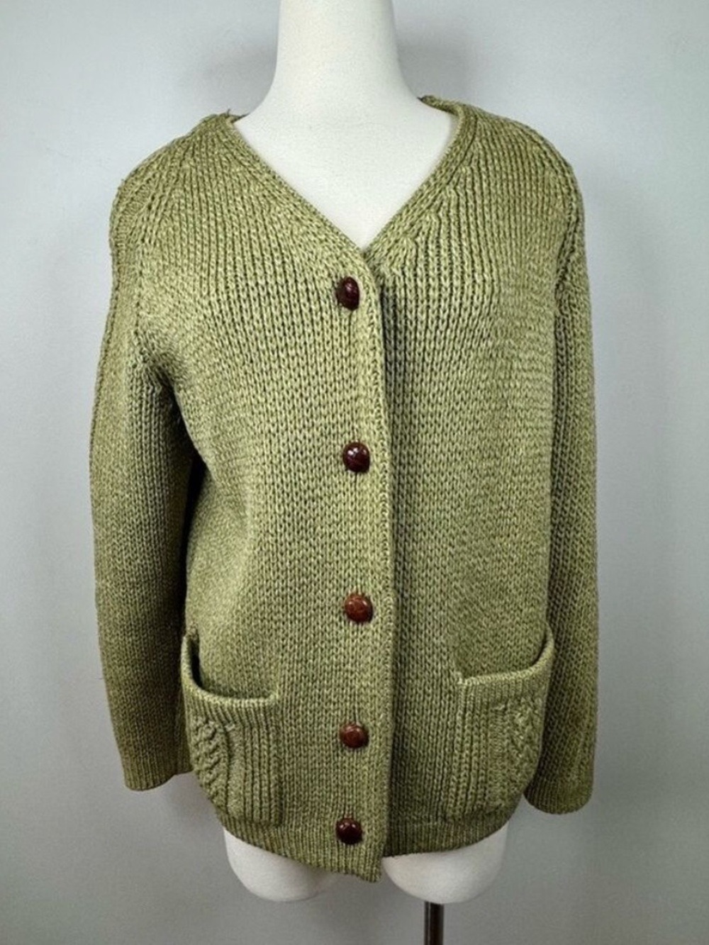 Ingo 100% Pure Wool Olive Cardigan Sweater Large Vintage
